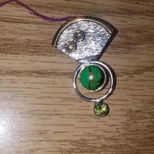 New Sterling Silver Copper streaked green turquoise pendant